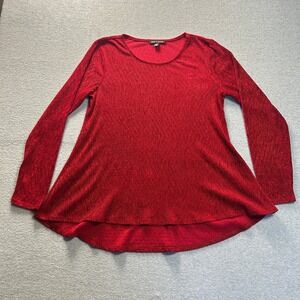 Cable & Gauge Crinkle Knit Top Womens Medium Red Hi‎ Low Long Sleeve Stretch Fit